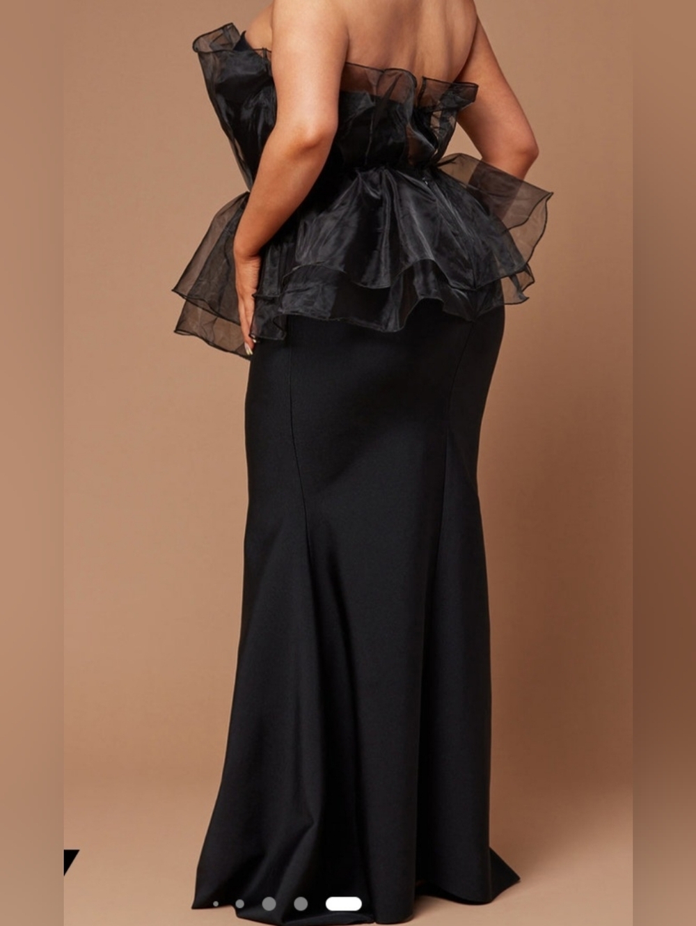 Black Strapless Peplum Mermaid Maxi Dress